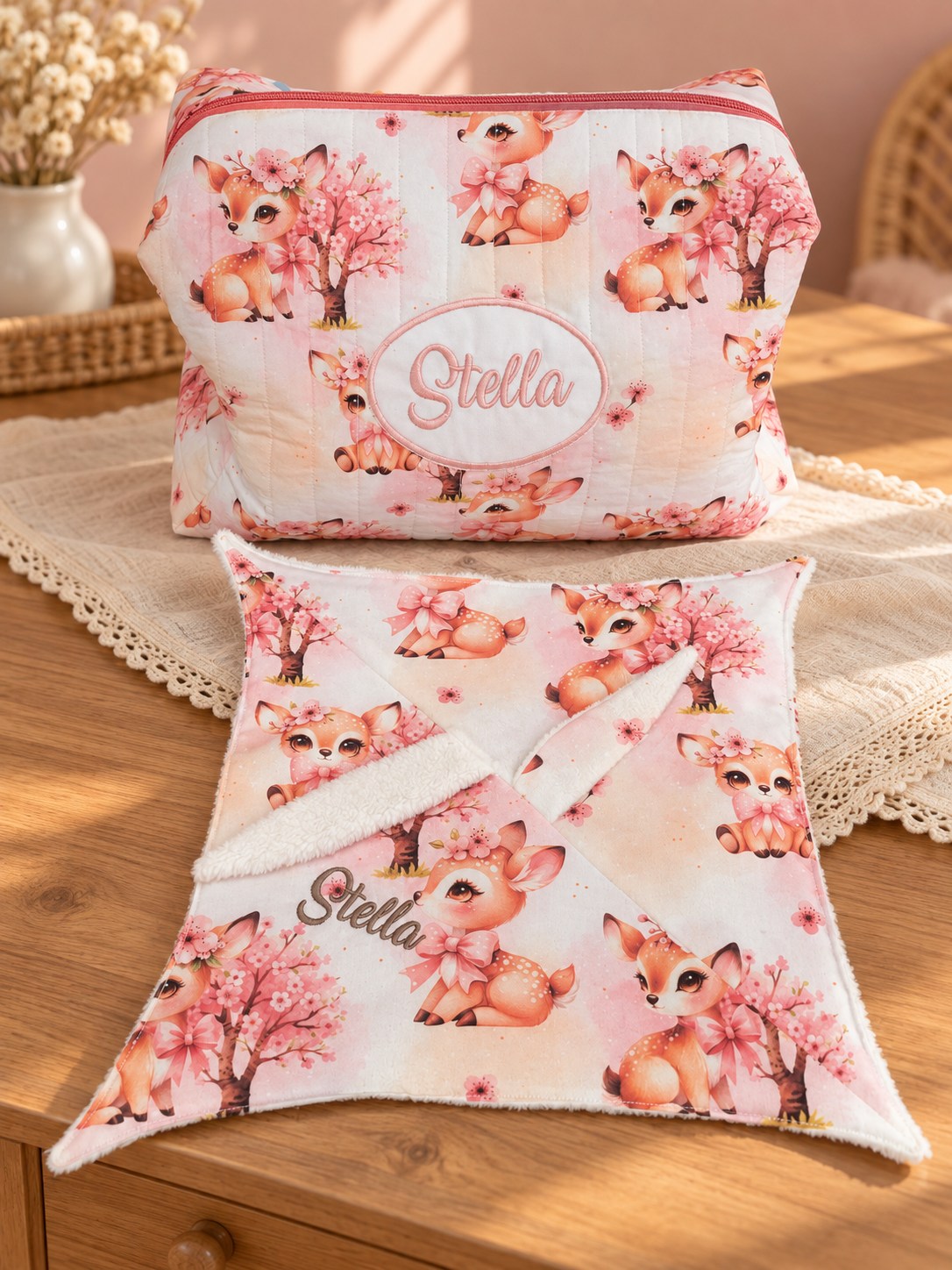 Ensemble Stella — Trousse de toilette et doudou assortis