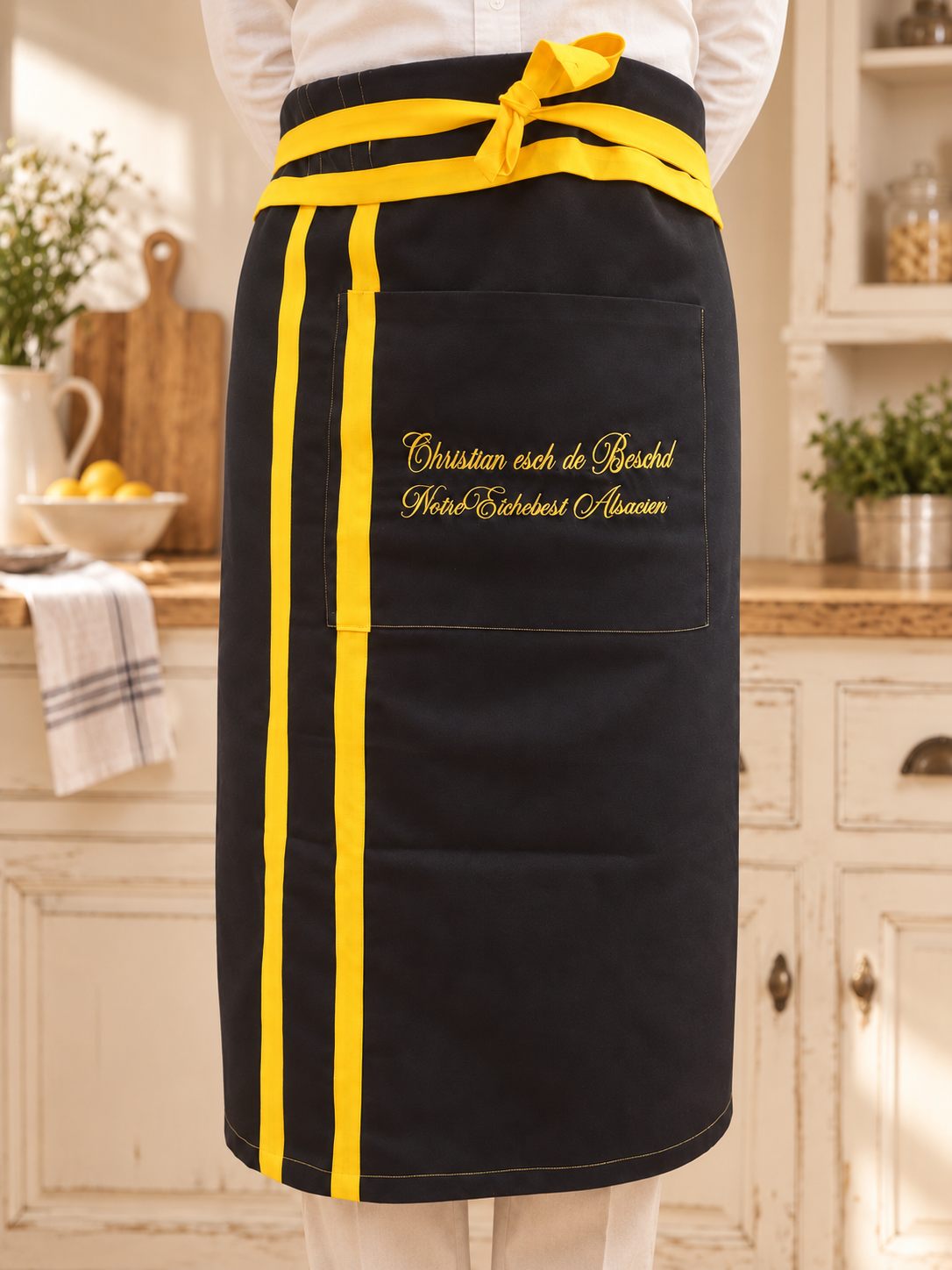 Demi-tablier noir et jaune Christian